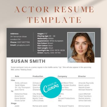 Perfect Actor Resume/CV Template v4 with Corner Headshot