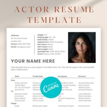 Actor Resume Template with Corner Headshot