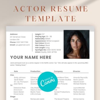 Your Actor Resume/CV Template v3 with Corner Headshot