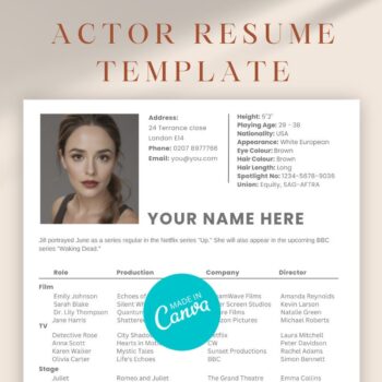 Edit Actor Resume Template v2 Corner Headshot