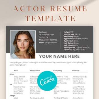 Your Actor Resume/CV Template v5 with Corner Headshot